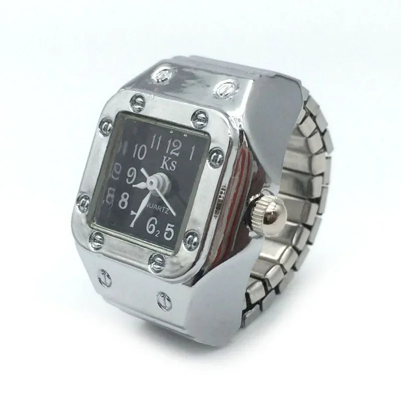 Vintage Punk Finger Uhr Mini Gummiband Legierung Uhren Paar Ringe Schmuck Uhr Retro Römischen Quarzuhr Ringe Frauen Männer