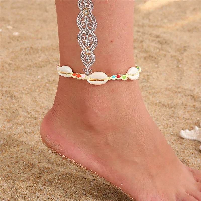 Fußkettchen-Set mit Seestern-Perlen, Perlenkette für Damen, Charm, Fußkettchen am Bein, handgefertigter Schmuck, Geschenke, Sommer, Strand, Mode