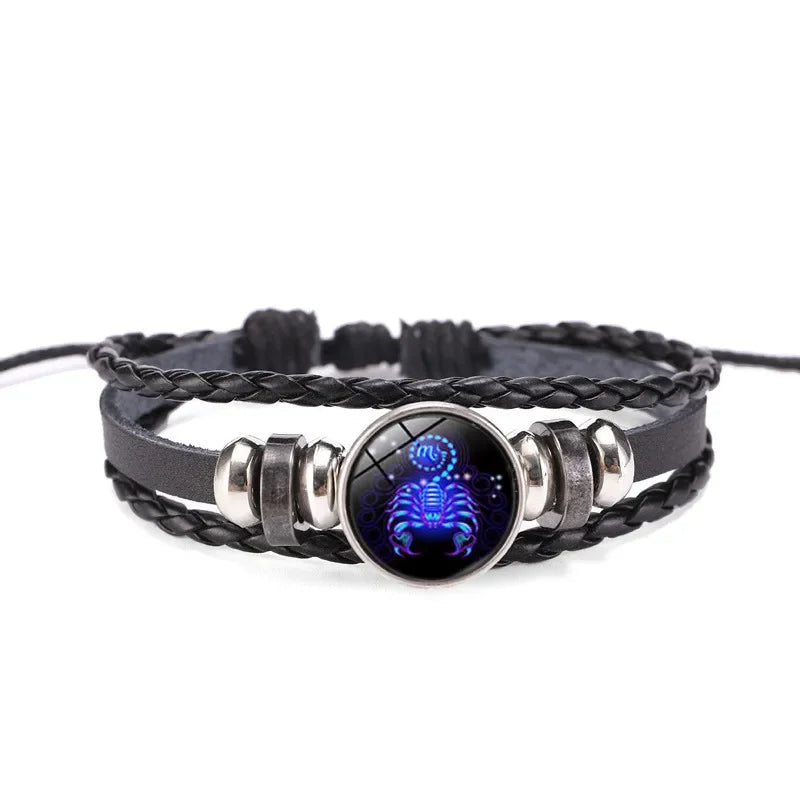 12 Sternzeichen Sternbild Charme leuchtendes Armband Männer Frauen Mode mehr schicht ige Webart Leder Armband & Armreif Geburtstags geschenk