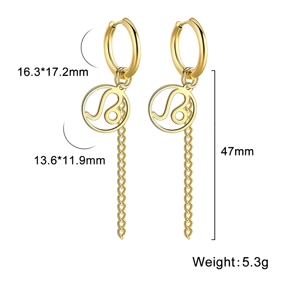 Amaxer Sternbild-Pin-Ohrringe, 12-Sternzeichen-Edelstahl, eleganter Quasten-Tropfenohrring, Widder, Stier, Jungfrau, Fische, für Frauen, Geschenk