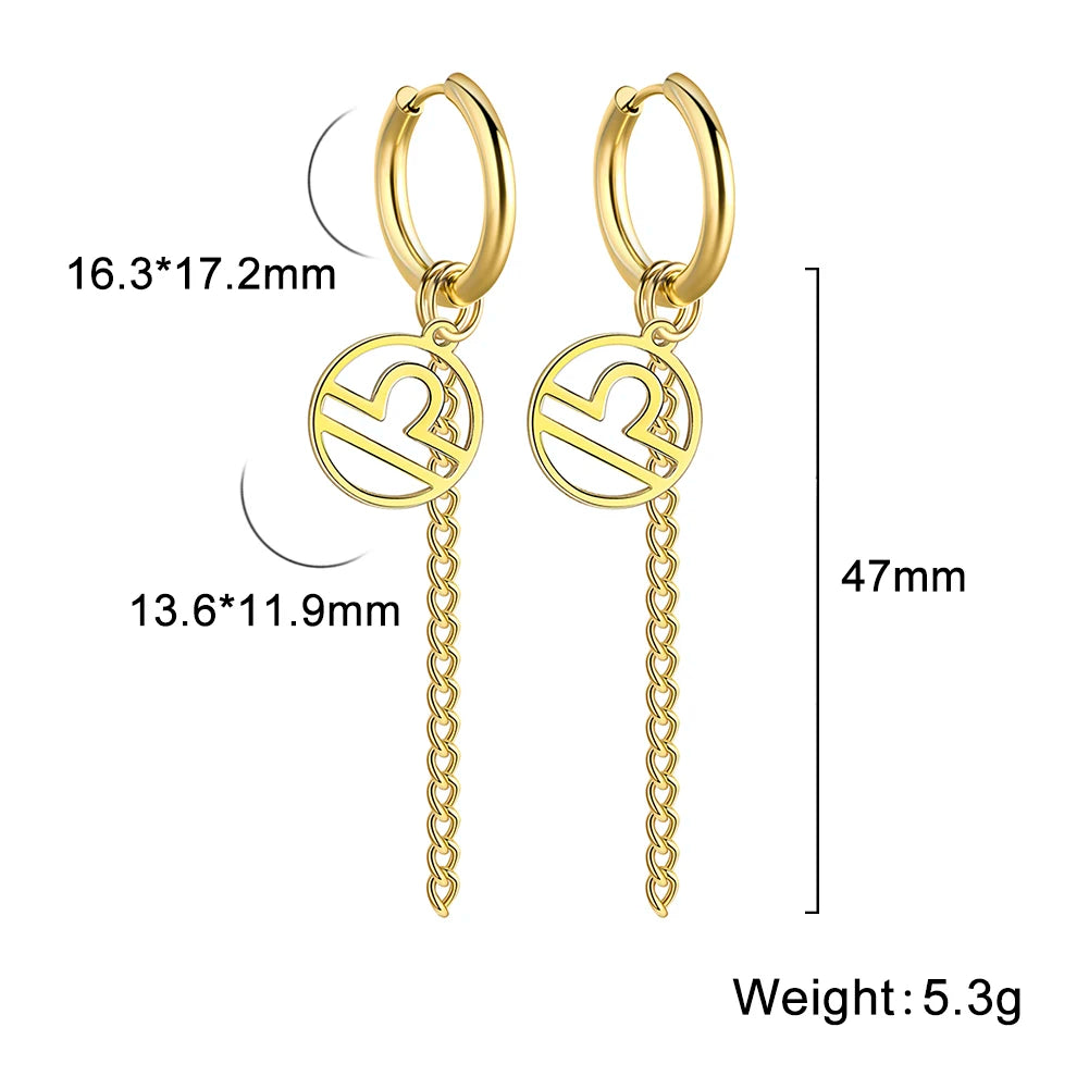 Amaxer Sternbild-Pin-Ohrringe, 12-Sternzeichen-Edelstahl, eleganter Quasten-Tropfenohrring, Widder, Stier, Jungfrau, Fische, für Frauen, Geschenk