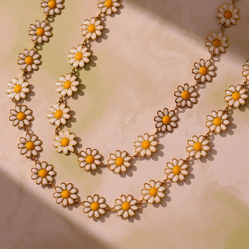 Nivora Emaille Kleine Chrysantheme Blume Kette Halskette Armbänder Fußkettchen Für Frauen Edelstahl Hochzeit Schmuck Sets