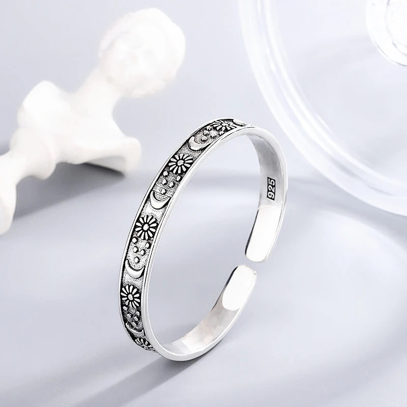Sole Memory Vintage Thai Silber Mond Stern 925 Sterling Silber Größenverstellbare Öffnung Armband Für Frauen Luxus Schmuck Geschenk BR340