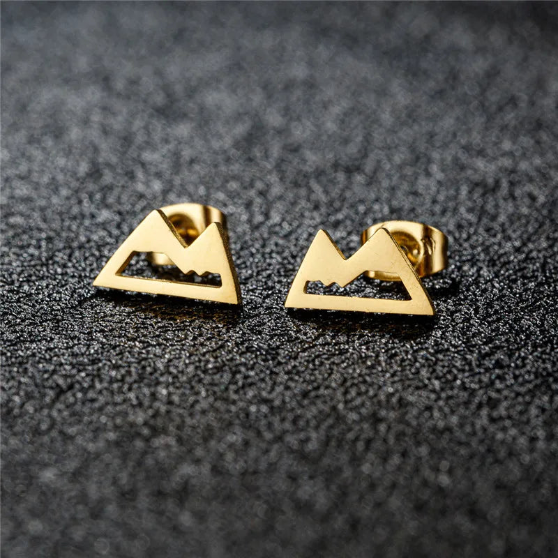 Lässige Mode Edelstahl Mountain Peak Ohrstecker für Frauen Mädchen Klassische Geographie Ohr Piercing Schmuck Wanderer Geschenke
