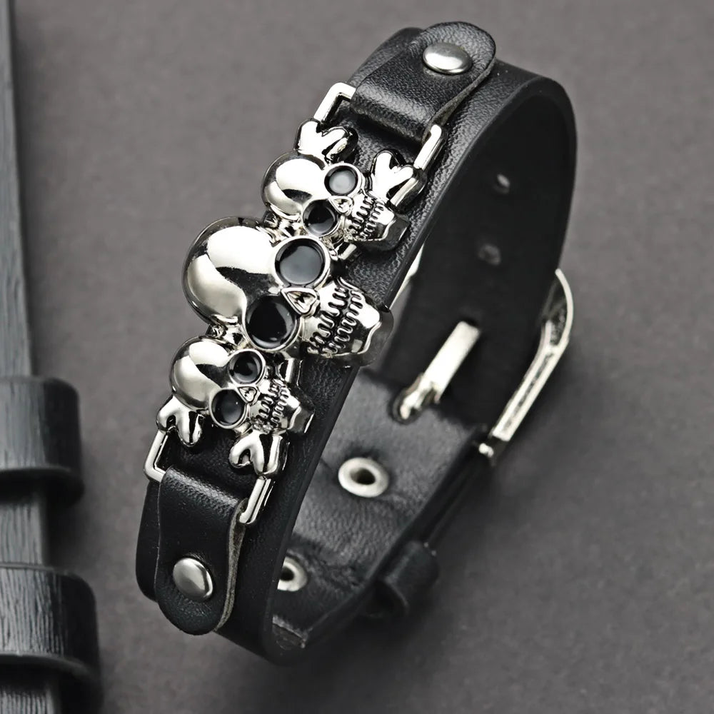 Kühle Skeleton Schädel Armbänder Rock Leder Gürtel Schnalle für Frauen Männer Unisex Punk Gothic Charme Armbänder & Armreifen Schmuck S416