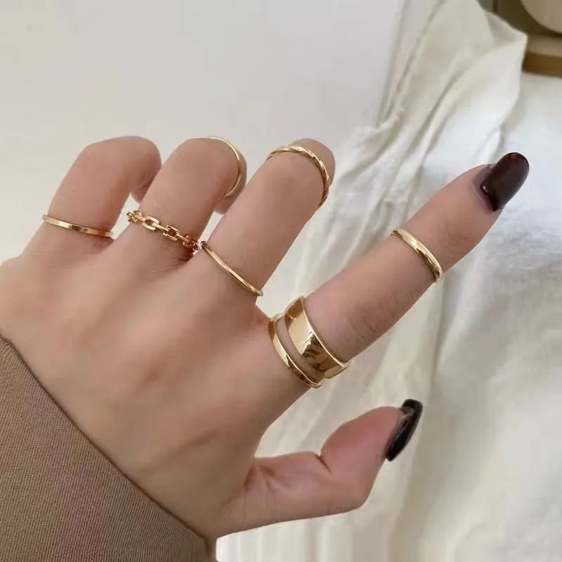 Perle Gold Silber Farbe Ringe 5 teile/satz Einfache Vintage Frauen Kombination Ring Set Mädchen Personalisierte Ring Multilayer Schmuck