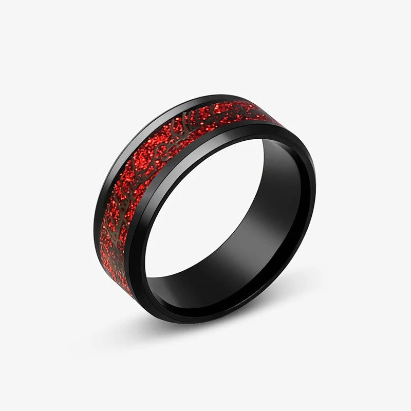 8mm Edelstahl Dominierenden Drachen Muster Ringe für Männer Frauen Punk Intarsien Blau Carbon Faser Ring bagues pour femme