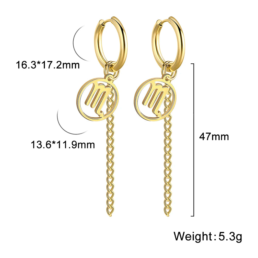 Amaxer Sternbild-Pin-Ohrringe, 12-Sternzeichen-Edelstahl, eleganter Quasten-Tropfenohrring, Widder, Stier, Jungfrau, Fische, für Frauen, Geschenk