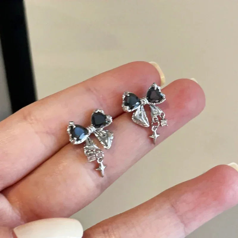 Koreanische Schleifen Ohrring mit weißem Zirkon Damenmode Niedliche rosa Kristall Ohrstecker Y2k Ohrring für Mädchen Party Schmuck Geschenke