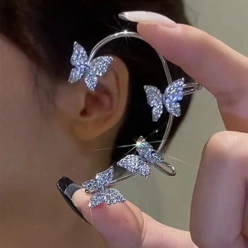Gold Silber Farbe Metall Schmetterling Ohr Clips Ohne Piercing für Frauen Funkelnden Zirkon Ohr Manschette Clip Ohrringe Hochzeit Schmuck