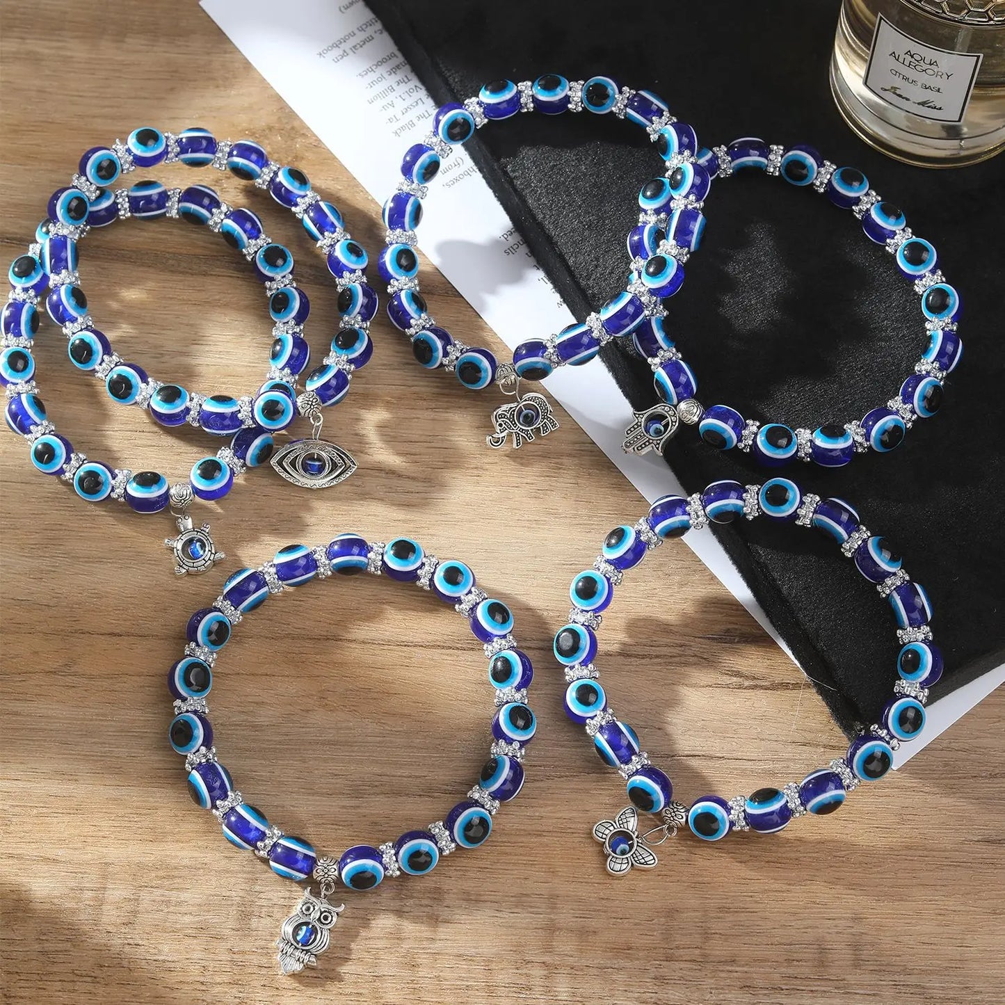 Böhmischen blauen bösen Blick Perlen Fußkettchen für Frauen Hand Schmetterling Elefant Schildkröte Eule Anhänger Knöchel Armband auf dem Bein Schmuck