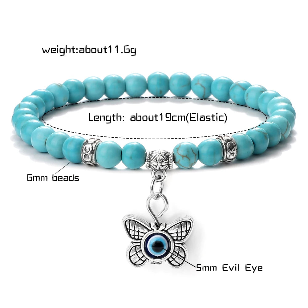 Natürliche blaue Türkis Stein Perlen Armbänder für Frauen türkische böse Blick Energie Perlen Armbänder türkischen Mann Schmuck Freund Geschenke