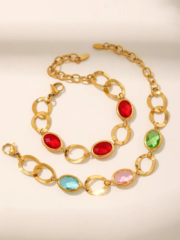 Kettenarmband aus 316L-Edelstahl mit glänzendem, facettiertem tschechischem Kristallglas für Damen. Hochwertige Luxus-Edelstein-Damenarmbänder