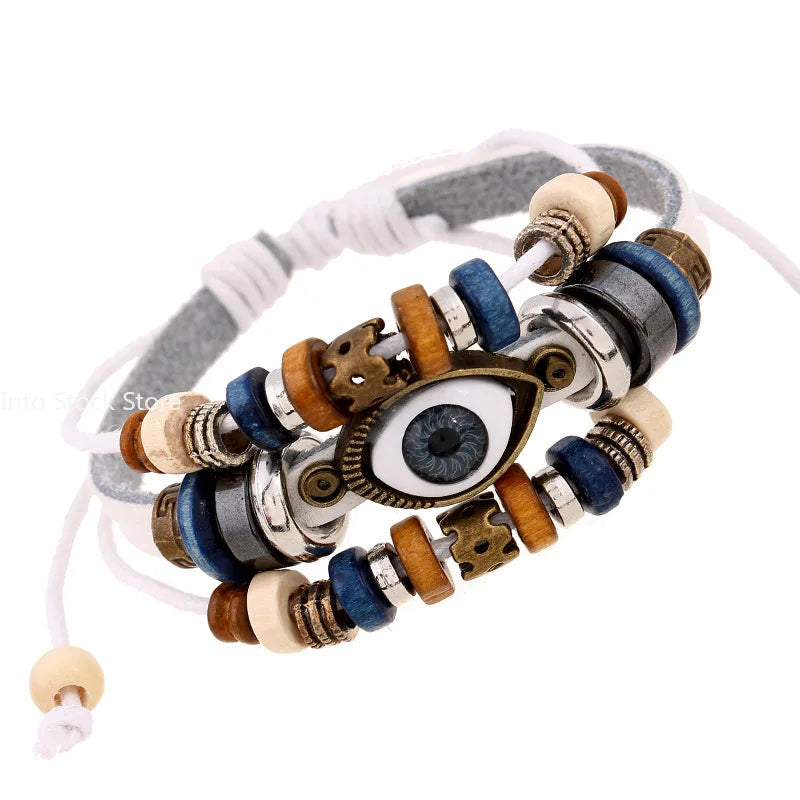 Boho Zigeuner Hippie Design Leder Seil Auge Armband mehr schicht iges Leder gewebt Perlen Armband Unisex verstellbaren Schmuck