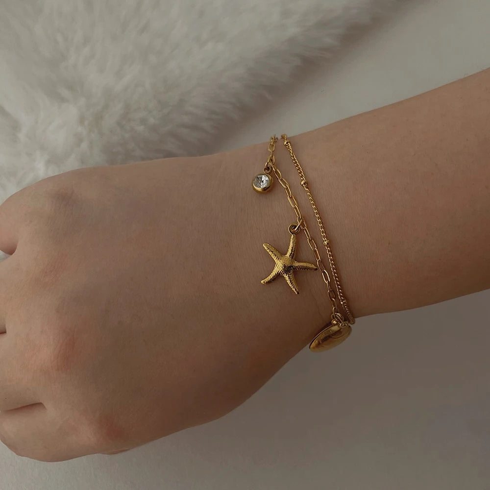 ALTERA Neue Böhmen Handgemachte Edelstahl Halskette Ohrringe Armband Shell Seestern Charme Wasserdicht Schmuck Set Sommer Strand