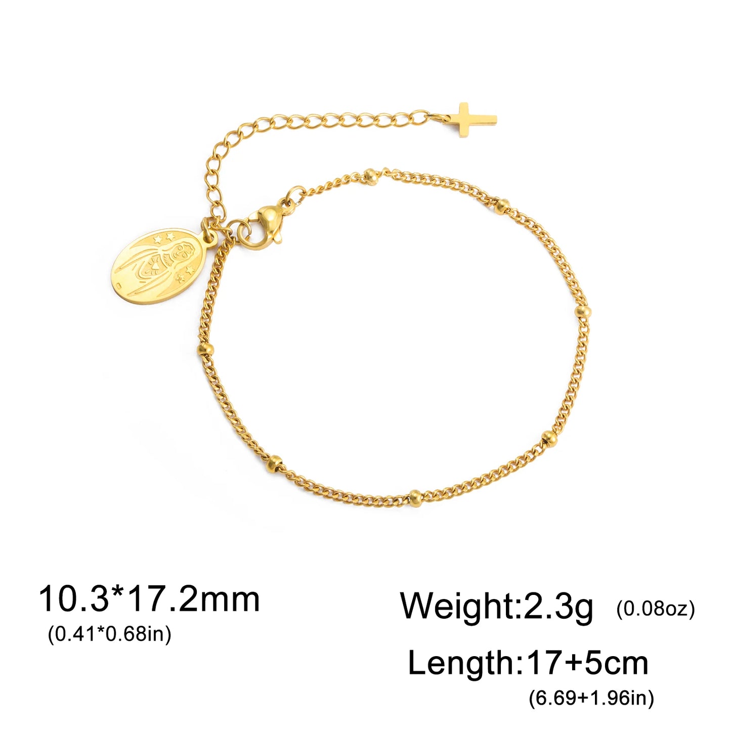 Edelstahl Perlen Kreuz Jungfrau Maria Anhänger Armband Modeschmuck Armband Geschenk für Frau
