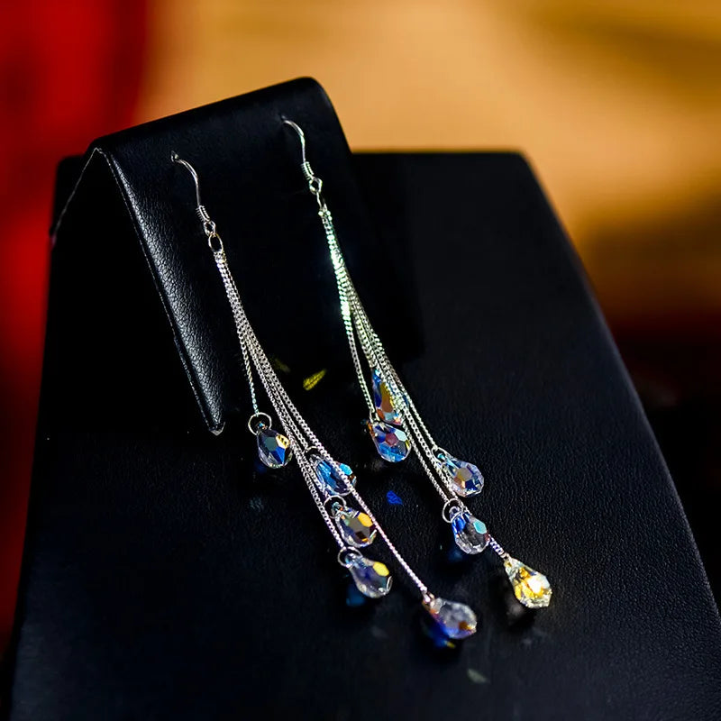 Modische Kristall-Quastenohrringe, lange und elegante Ohrringe, romantisches Valentinstagsgeschenk, Damenohrringe