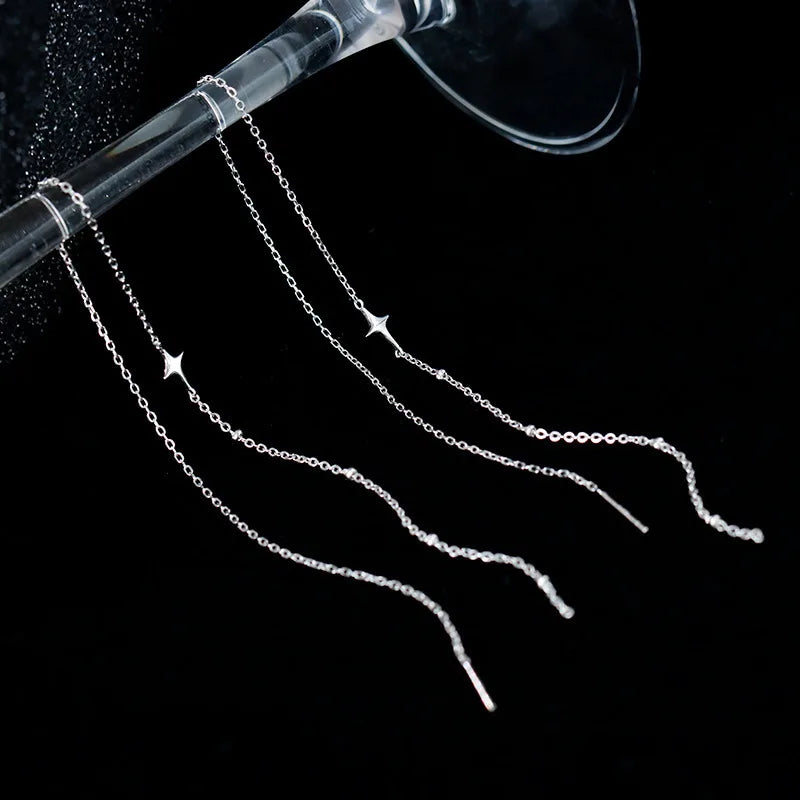 Trendy Tropfen Ohr Linie Lange Hängende Quaste Ohrringe für Frauen Silber Farbe Stern Piercing Einfädler Earing Ohr Zubehör Schmuck