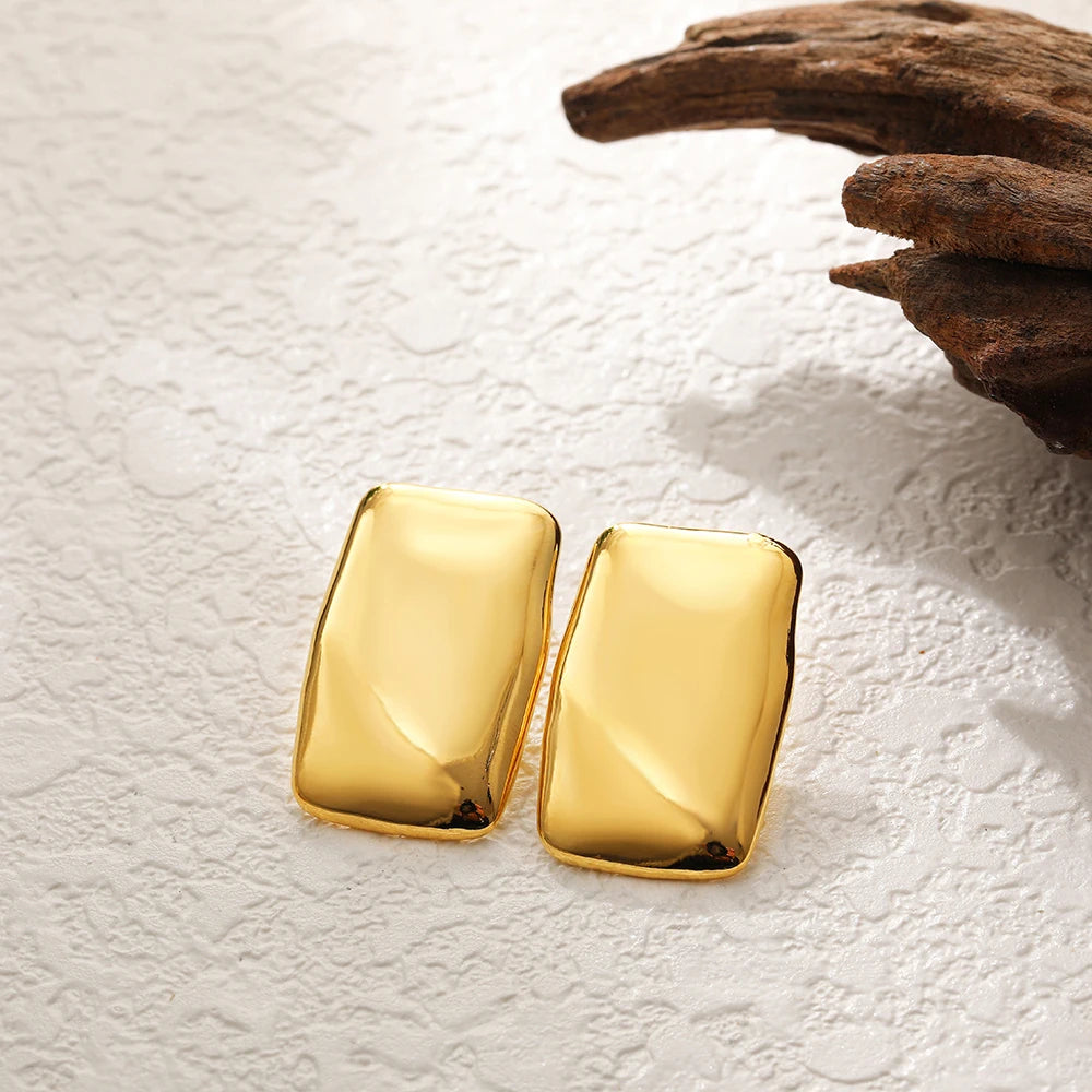 18 Karat vergoldete, gestreifte Textur, klobige Ohrstecker für Damen, glänzender Edelstahlknoten, gedrehte geometrische Ohrringe, täglicher Schmuck