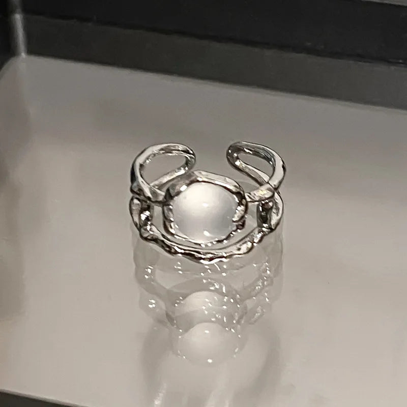 Herz Offene Ringe für Frauen Korea Geometrische Kristall Mondstein Gothic Finger Ring Y2K Zubehör Trendy Ästhetischen Schmuck Geschenk