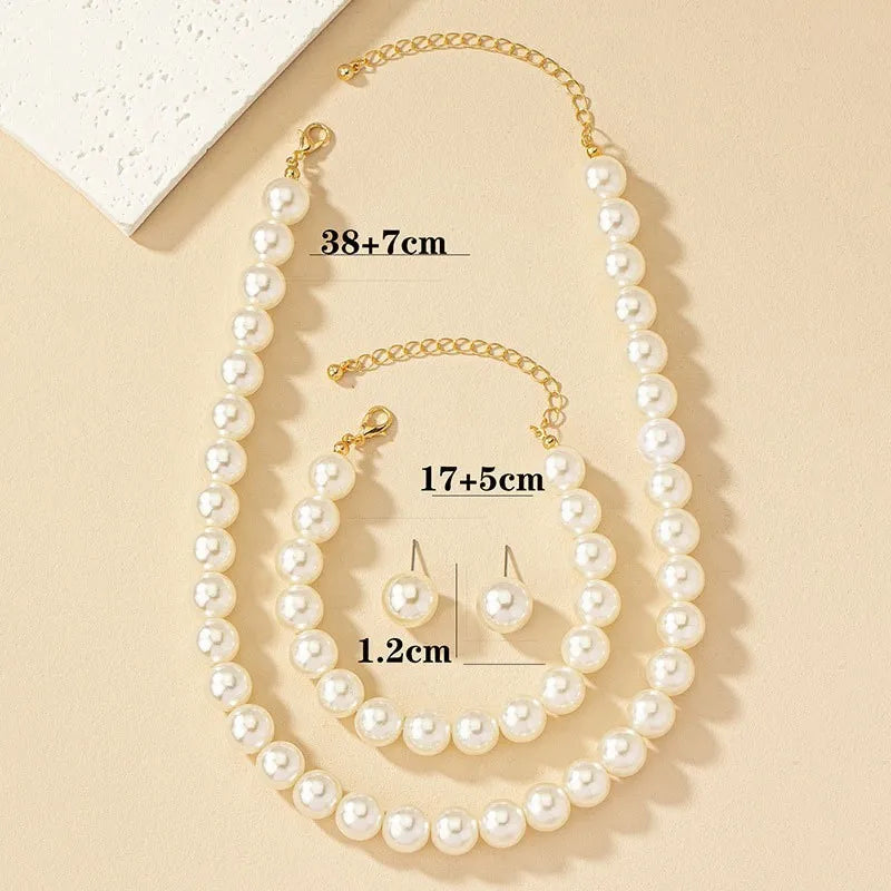 INS Mode Minimalistischen Imitation Perle Halskette Ohrringe Armband Schmuck Set frauen Party Zubehör