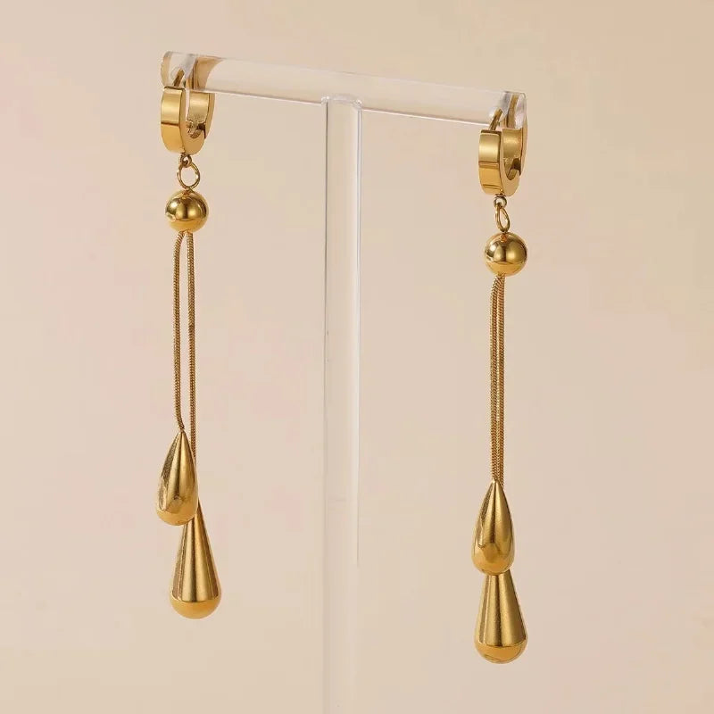Edelstahl geometrische tropfenförmige Quaste Halskette Ohrringe für Frauen neue Party Geschenk Gold Farbe wasserdicht Schmuck Forexernosрия