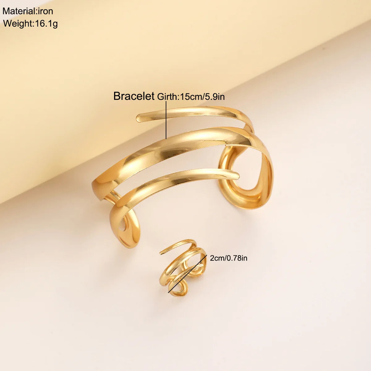 Mode Metall Offenes Armband & Ring Set Für Frauen Gold Silber Farbe Glatte Armreif Ringe Elegante Schmuck Zubehör