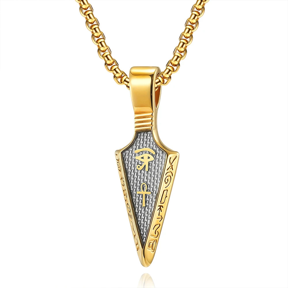 Männer Edelstahl Ankh Kreuz Speerspitze Anhänger Halsketten Mode Vintage Auge des Horus Halskette Punk Amulett Schmuck Großhandel