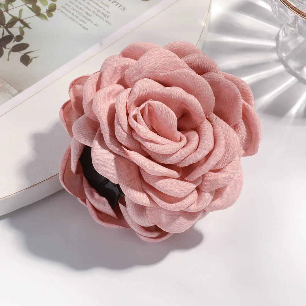 16 Farben Schweiß mittlerer Baumwollstoff Rose Blume Haarklammern für Frauen koreanische Ctach Shark Clamp Haarschmuck 2024