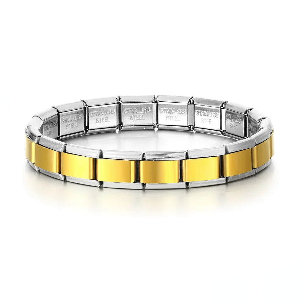 URING Frauen Männer Einfache Armreifen Charms Italienische Links Edelstahl 9mm Breite Mode Gold Farbe Armbänder Schmuck Geschenke