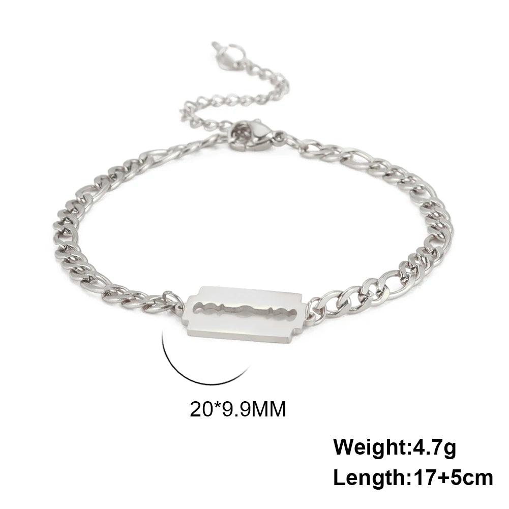 My Shape Punk Rasierklinge Edelstahl Armbänder Für Männer Frauen Rasieren Klinge Armband Armreif Figaro Kette Mode Schmuck