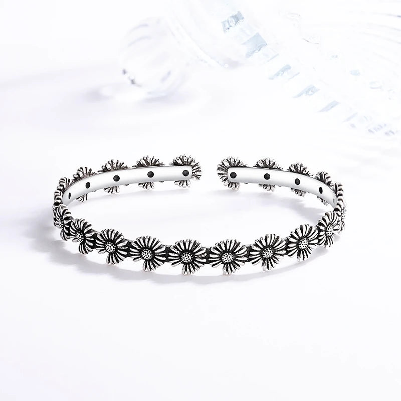 Sole Memory Vintage süße Chrysantheme 925er Sterlingsilber, größenverstellbare Öffnungsarmband für Frauen, Luxus-Schmuck, Geschenk BR344