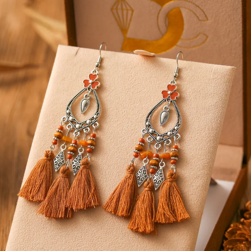 Mode Böhmischen Herz Blume Emaille Geometrische Quaste Ohrringe Für Frauen Unregelmäßige Stein Perlen Handgemachte Boho Hochzeit Schmuck