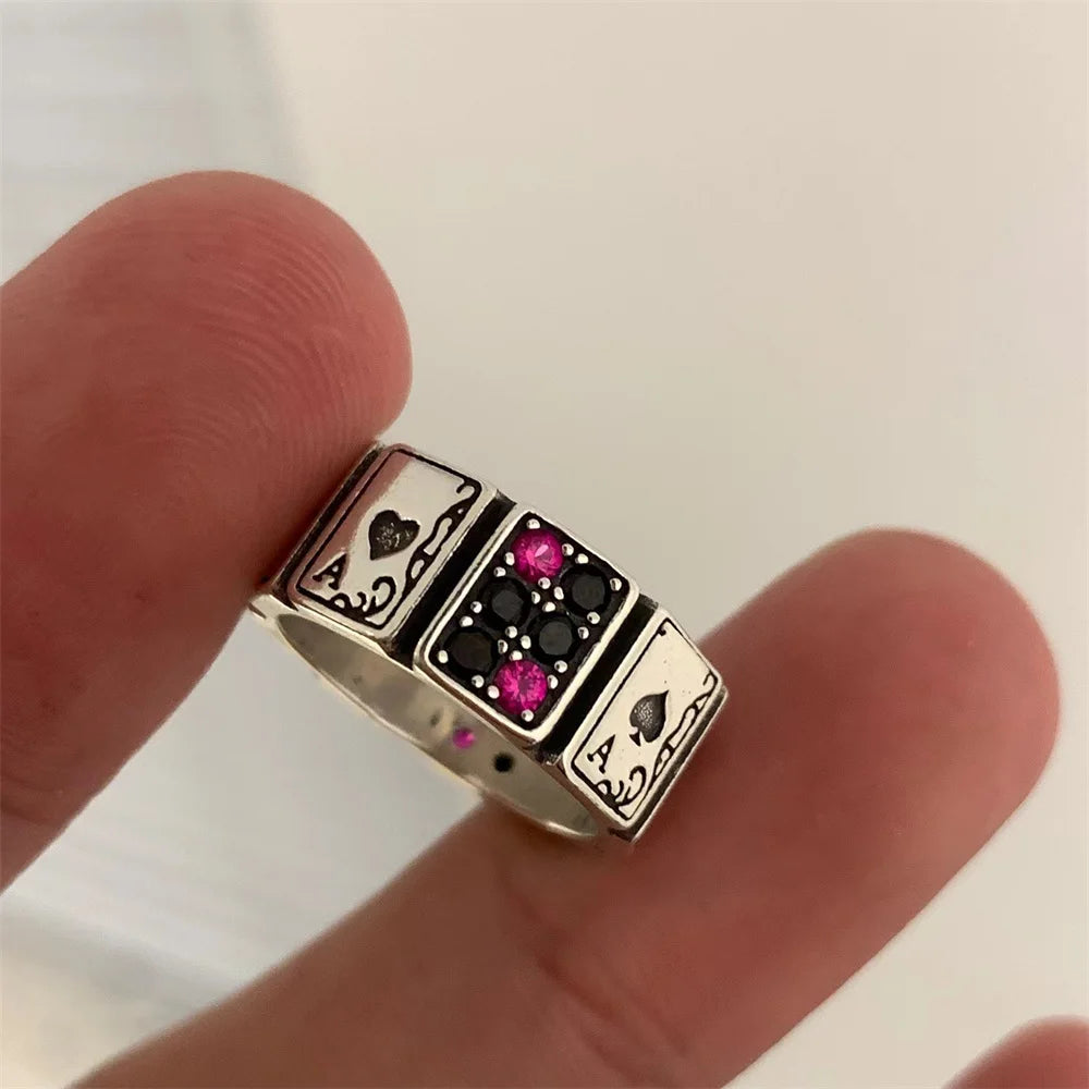 Punk Spade A Poker Ringe Designer Spades Karten Kristall Offenen Ring Für Frauen Männer Retro Splitter Breite Manschette Finger Ringe Party Jewerly