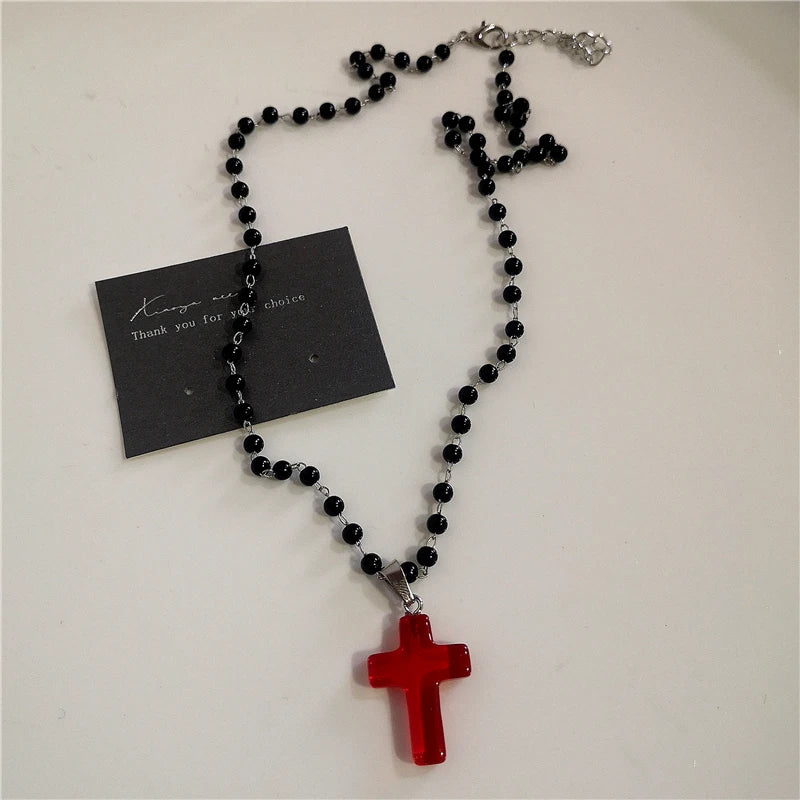 Gothic Rotes Herz Dornen Kreuz Ketten Halskette Für Frauen Männer Hip-Hop Persönlichkeit Trendy Charme Grunge Punk Schmuck Y2k zubehör