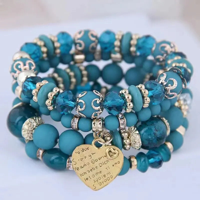4 teile/satz Boho Strang Armbänder Für Frauen Kristall Perlen Armbänder Herz Brief Elastische Armreifen Armband Yoga Schmuck Geschenke