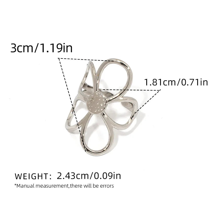 Hohle Gänseblümchen-Blumenringe aus Edelstahl für Damen, schlicht, goldfarben, silberfarben, offener Ring, antiallergisch, rostfrei, stilvoller Schmuck