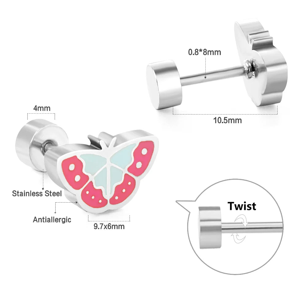 LUXUKISSKIDS Ohrstecker aus chirurgischem Stahl für Mädchen/Frauen, Erdbeere, Regenbogen, niedliches romantisches Piercing, winziger Schmuck mit hypoallergenkeit