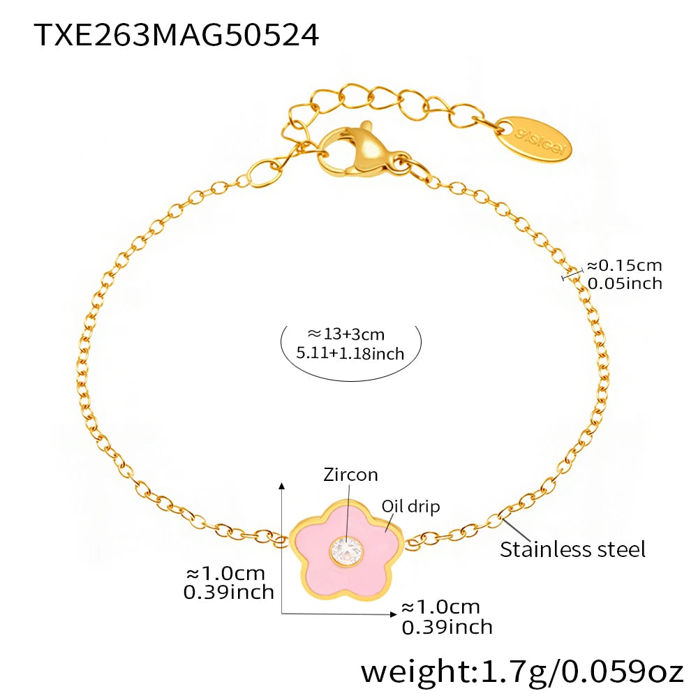 Kinderaccessoires Rosa Blume Zirkon Anhänger Gedrehte Kette Halskette Ohrringe Armband Ring Edelstahl Wasserdicht Geschenk