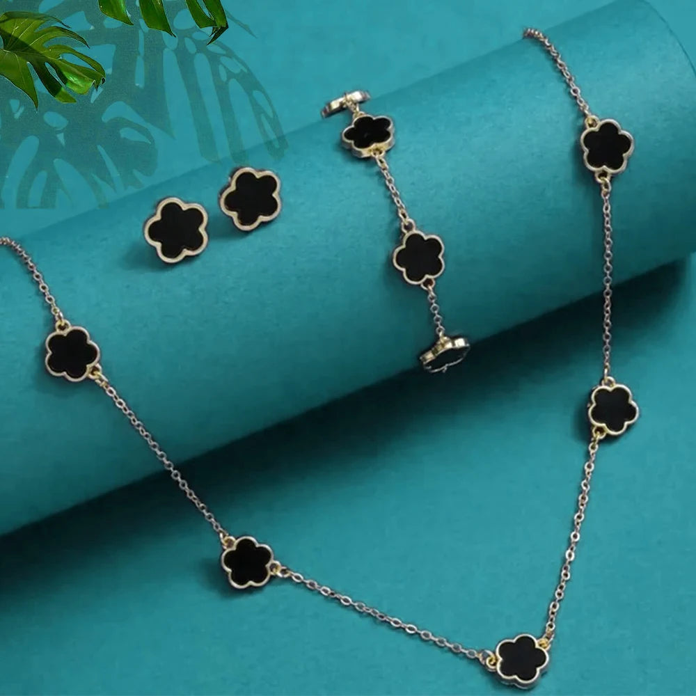 4-teiliges Damen-Schmuckset, modische und einfache Blumen-Halskette, Armband, Ohrring-Schmuckset, geeignet für den täglichen Gebrauch, Geschenke für Fr