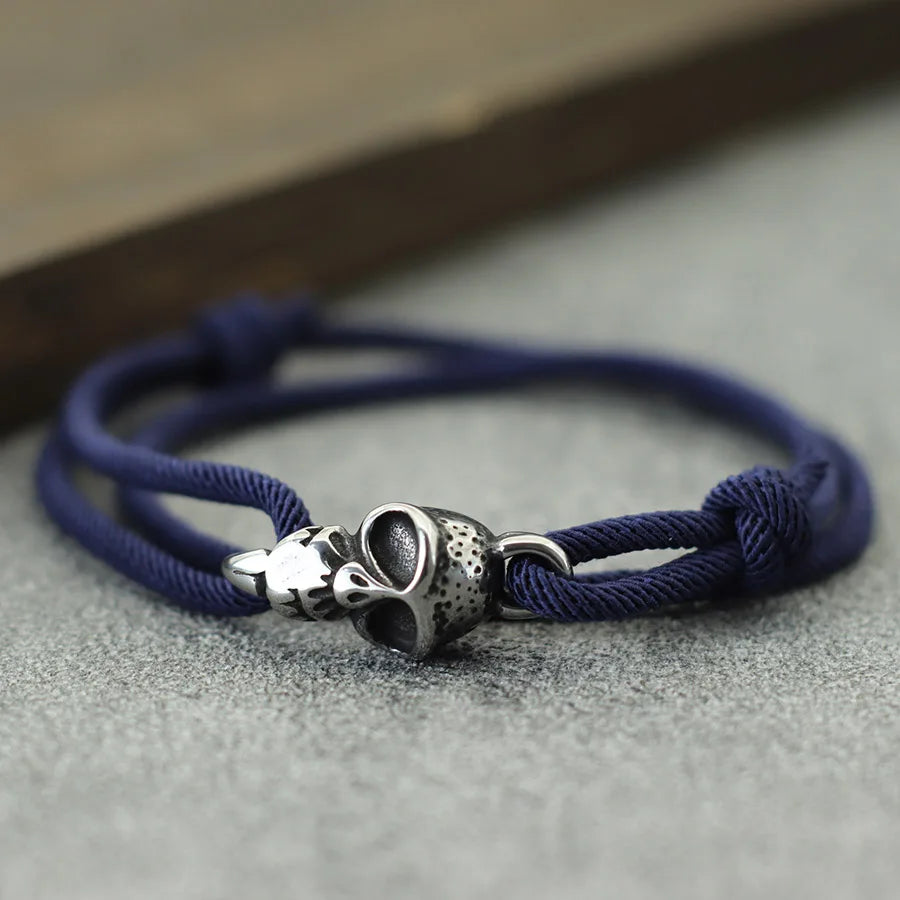 Neues Gothic-Schädel-Armband für Männer, handgefertigt, verschiebbar, verstellbar, dünne Schnur, einfacher Haken, nautisches Skelett-Armband, Pulseria