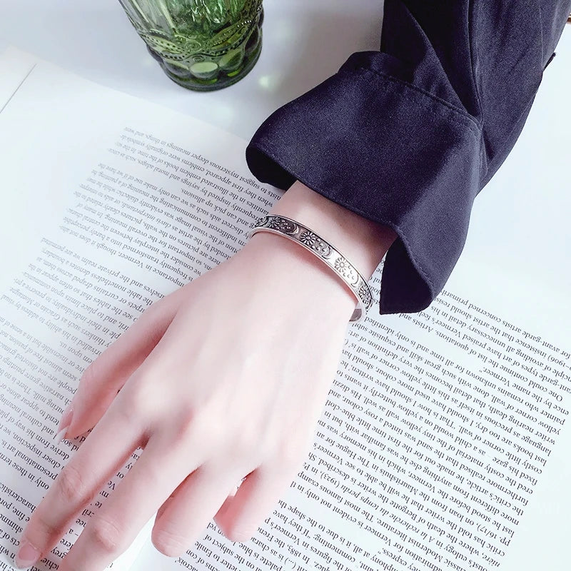 Sole Memory Vintage Thai Silber Mond Stern 925 Sterling Silber Größenverstellbare Öffnung Armband Für Frauen Luxus Schmuck Geschenk BR340