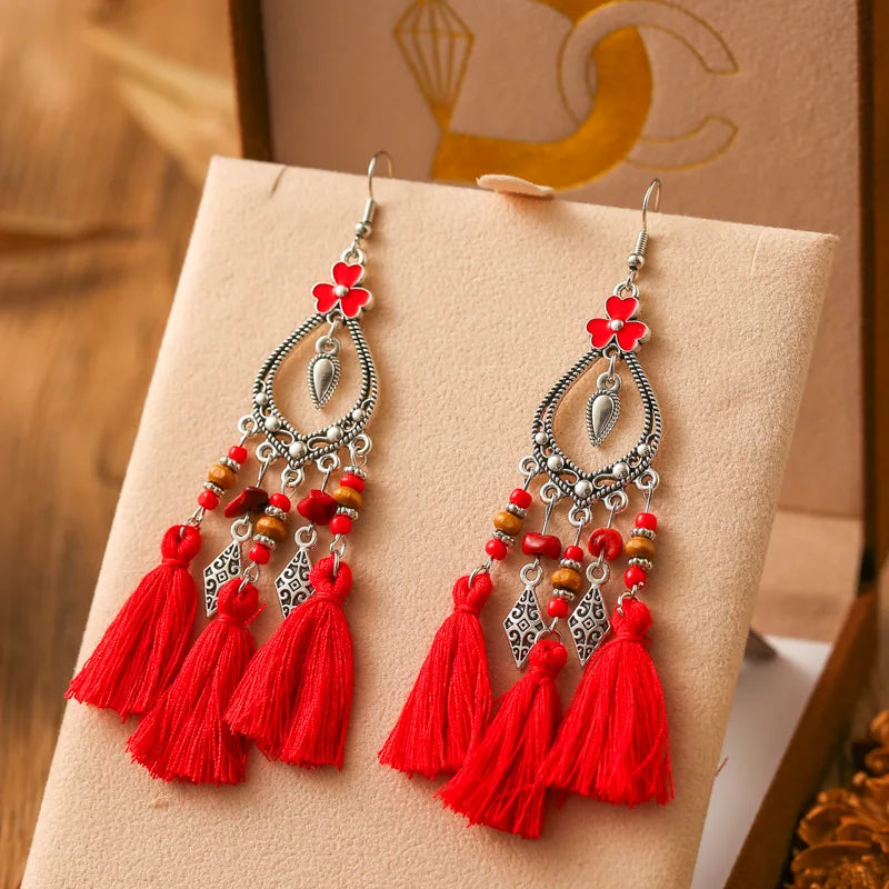 Mode Böhmischen Herz Blume Emaille Geometrische Quaste Ohrringe Für Frauen Unregelmäßige Stein Perlen Handgemachte Boho Hochzeit Schmuck