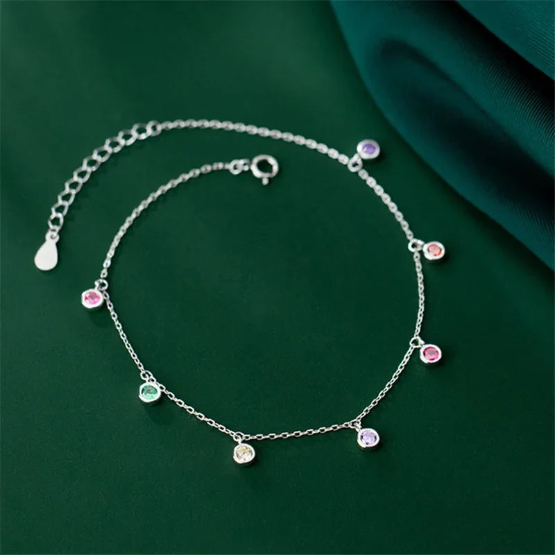 Fußkettchen aus 925er-Sterlingsilber, verstellbare Quaste, Zirkon, runde Perle, Charm-Fußkettchen, Armband für Frauen, Party, Strand, Schmuck für Frauen und Mädchen