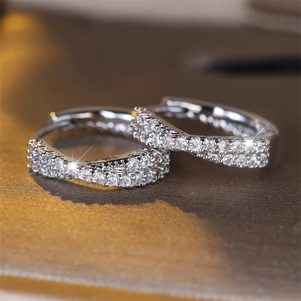 Weißer Zirkon, kleiner Stein, gekreuzte Creolen für Frauen, Vintage-Gold, Silber, Farbe, Hochzeitsschmuck, vielseitiges Accessoire