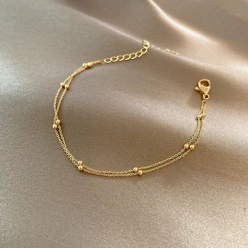 Trendy Doppel Schichten Kleine Runde Perlen Armband frauen Hand Armbänder Gold Farbe Kette Einfache Weibliche Ball Armband Schmuck