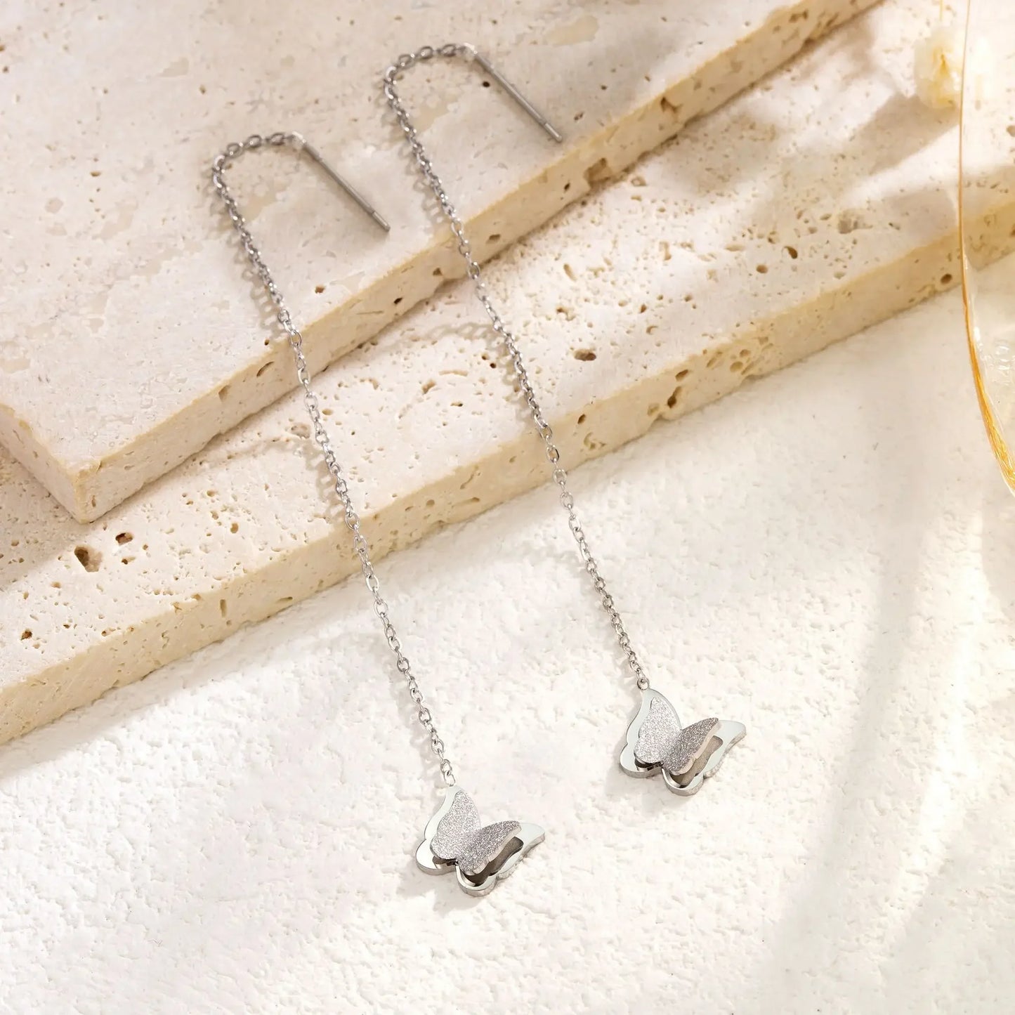 Edelstahl Schmetterling Creolen Für Frauen Schmuck Geschenk Weibliche Lange Quaste Matt Matte Tropfen Ohrringe Koreanische Gesendet Kostenlos