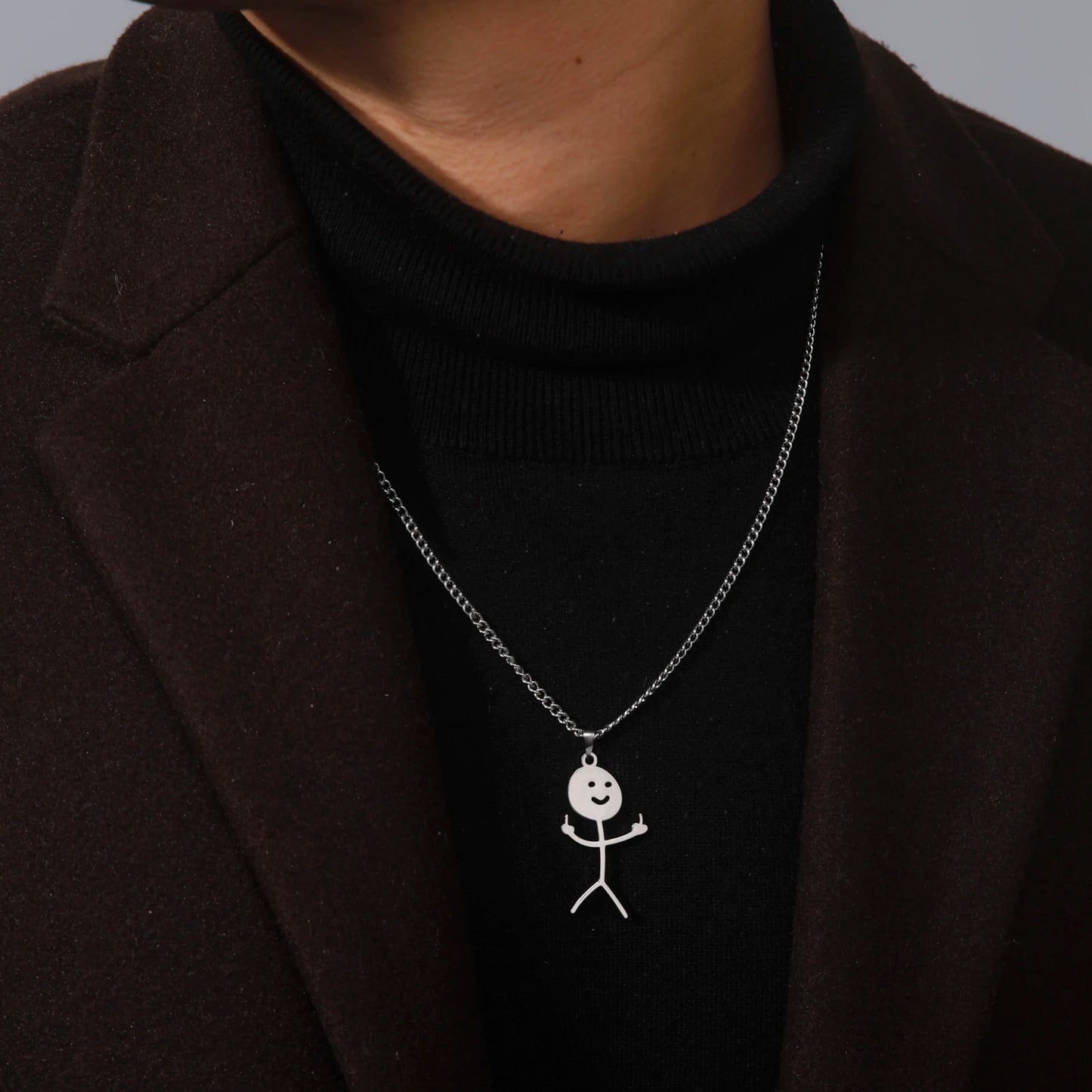 Skyrim Hip Hop Doodle Halskette für Männer Frauen Edelstahl Lange Hals Kette Mode Mittelfinger Stickman Schmuck Neu