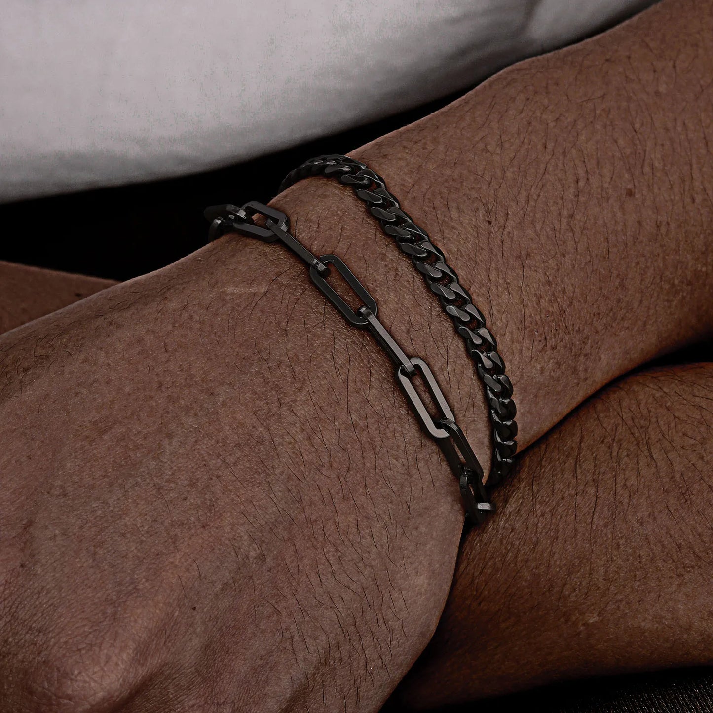 Stilvolle kubanische Kettenarmbänder für Herren, 2 Stück/Set Edelstahl gestapeltes rechteckiges Kettenarmband, Hip-Hop-Kausal-Schmuckgeschenk