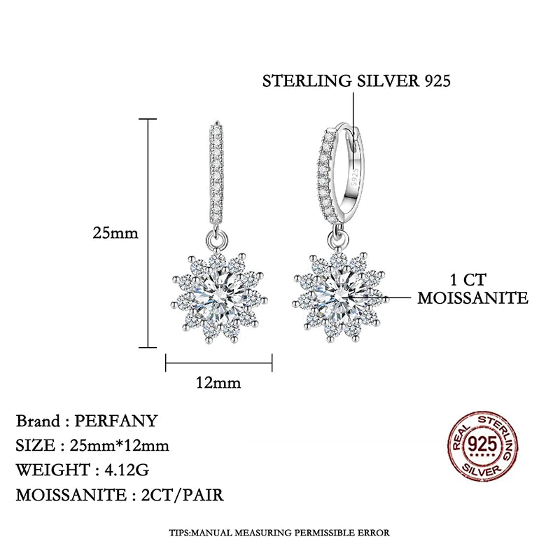 PERFANY 0,5/1CT Moissanit Ohrringe für Frauen S925 Reinem Silber Sonnenblume Labor Diamanten Tropfen Ohrring Luxus Hochzeit Schmuck